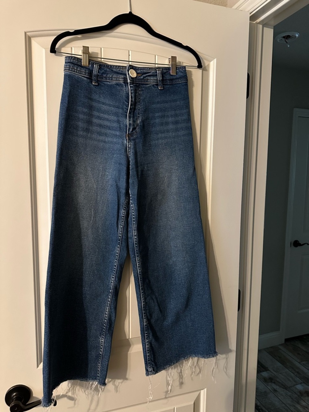 High-Rise Wide Leg Girls Jeans in Dark Blue